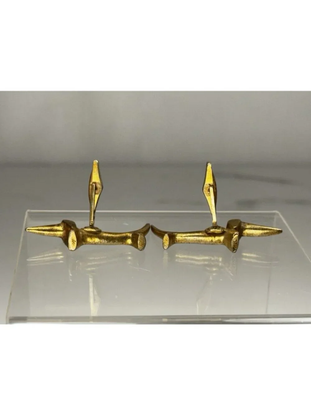 Austria Dachshund Cufflinks Tie Clip Set Wiener Dog Mid Century Brass